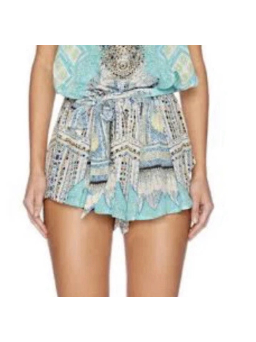 NEW with tags Camilla Franks Blue White Tropical Gem Silk Tie-Front Shorts M